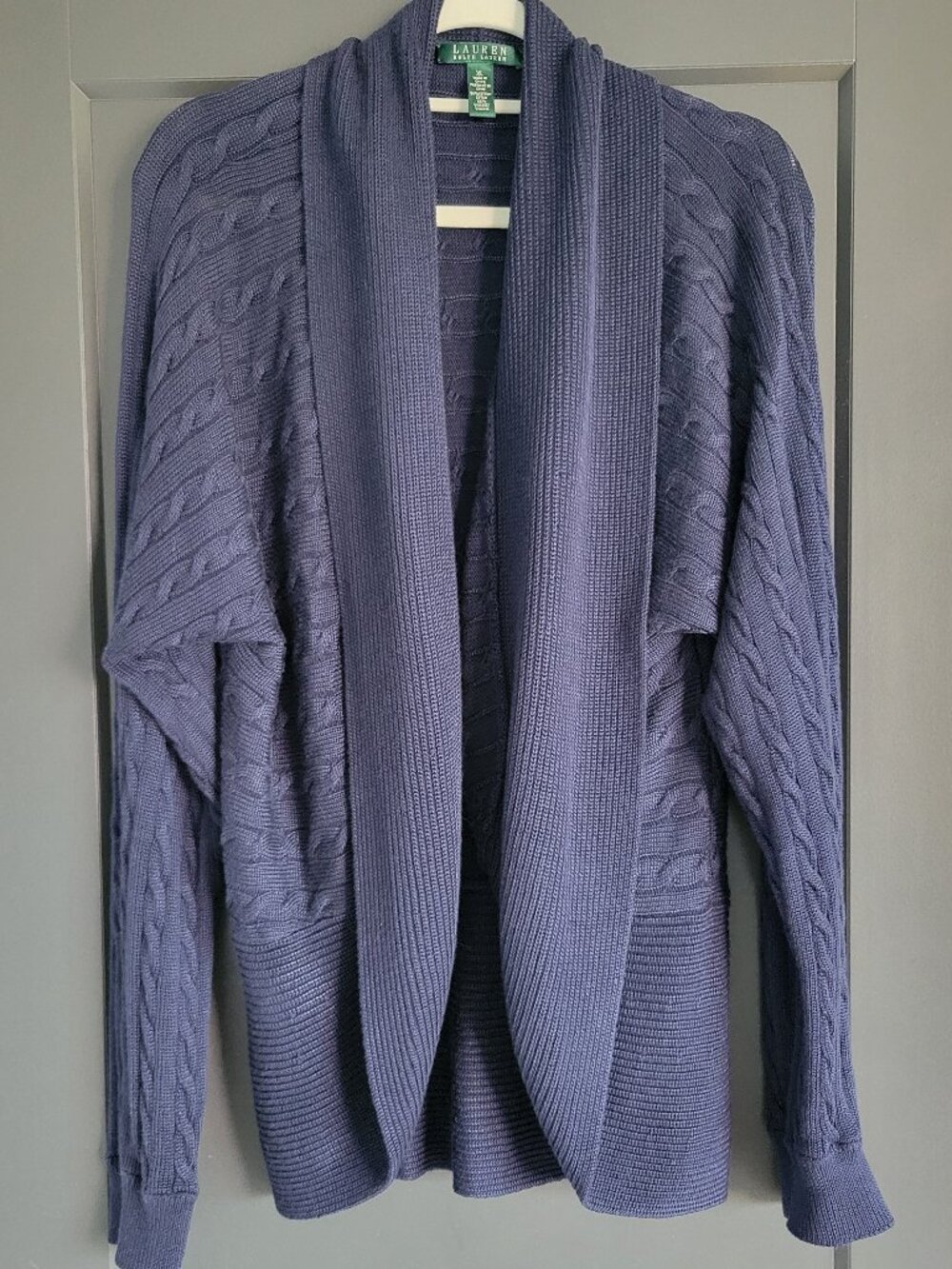 Lauren Ralph Lauren Navy  Cable Knit Shawl Collar Open Cardigan - Picture 4 of 12
